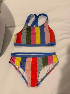 Mini Boden Girls two piece rainbow stripe 6/7